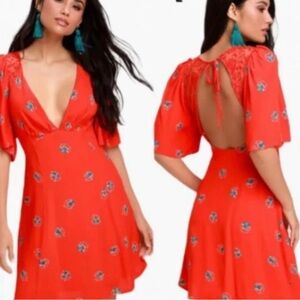 Free People Mockingbird Red Floral Backless Dress